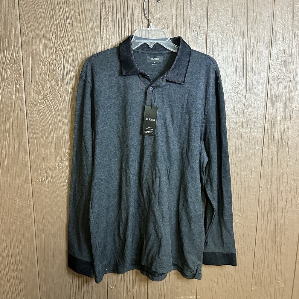 NWT Alfani Gray/ Black Mens Suprima Polo Shirt Sz XL 1/4 Button Down Collared